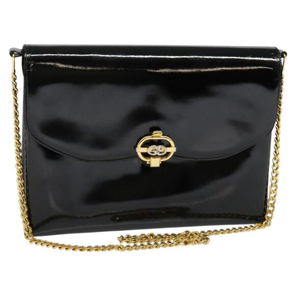 GUCCI Chain Shoulder Bag Patent Leather Black Gold - Picture 1 of 16